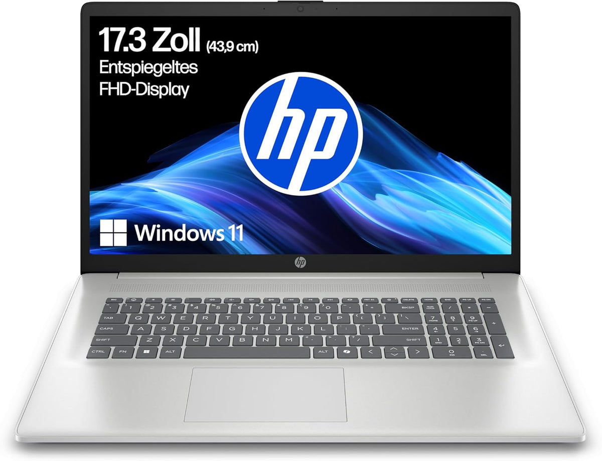 Laptop mit 17,3" FHD Display, Core i7-1355U, 16 GB DDR4 RAM, 1 TB SSD, Iris Grafik, Windows 11, QWERTZ, Silber inkl. 25 GB Dropbox-Speicher für 12 Monate