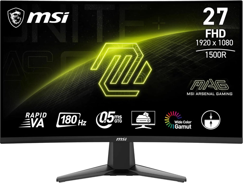 MSI MAG 27C6F 27 Zoll FHD Curved Gaming Monitor - 1500R 1920 x 1080 Rapid VA Panel, 180 Hz / 1ms (GtG), Adaptive-Sync - DP 1.2a, HDMI™ CEC