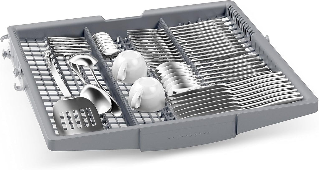 Bosch SMU4ETS08E, Serie 4, Smarter Unterbau-Geschirrspüler 60 cm, Besteckkorb, Spülmaschine mit Programmassistent, besonders Leise, höhenverstellbarer Oberkorb, Automatische Türöffnung, Edelstahl