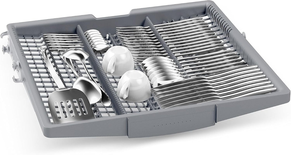 Bosch SMU4ETS08E, Serie 4, Smarter Unterbau-Geschirrspüler 60 cm, Besteckkorb, Spülmaschine mit Programmassistent, besonders Leise, höhenverstellbarer Oberkorb, Automatische Türöffnung, Edelstahl