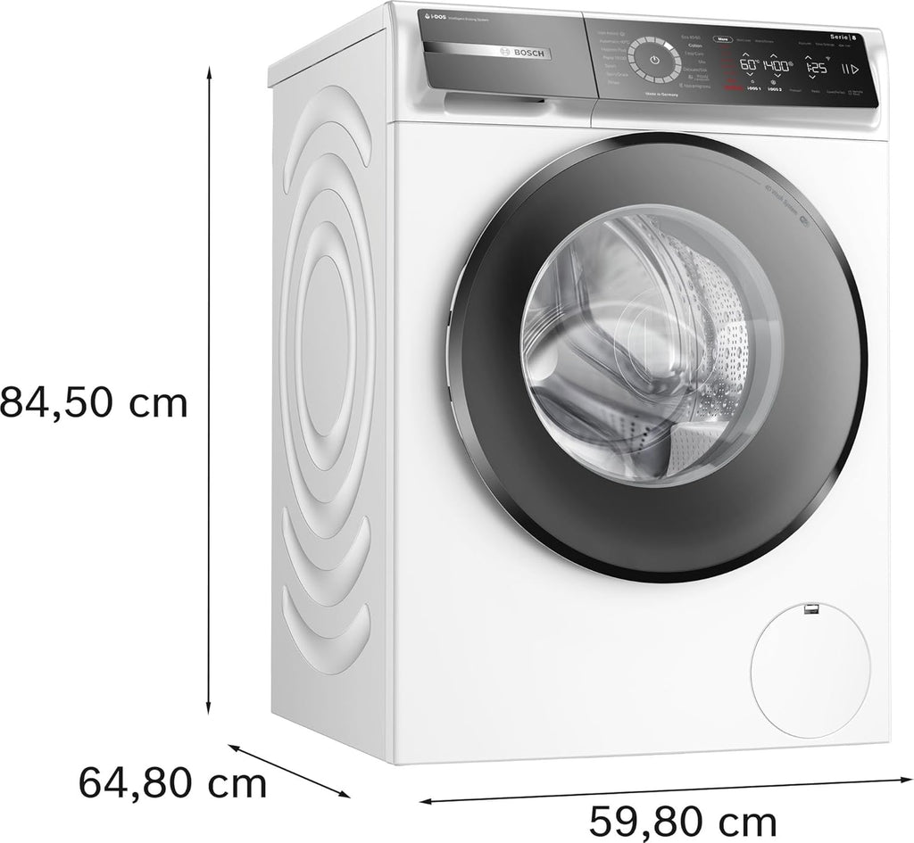 Bosch WGB244040 Serie 8 Smarte Waschmaschine, 9 kg, 1400 UpM, Made in Germany, Active Water Plus Energie- und Wasserersparnis, Iron Assist Dampf zum Entknittern, Mini Load