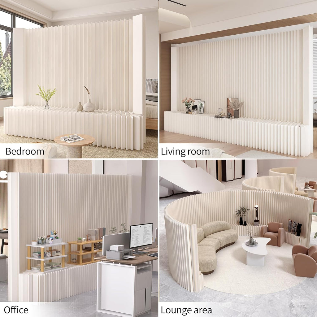 Faltbarer Raumteiler mit Ablageregal Flexibel Sichtschutz Trennwand, Ideal für Büro, Wohnzimmer, Geschäfte Wohnzimmer, Schlafzimmer, Balkon(Weiß) (L300 x B43 x H200 cm)
