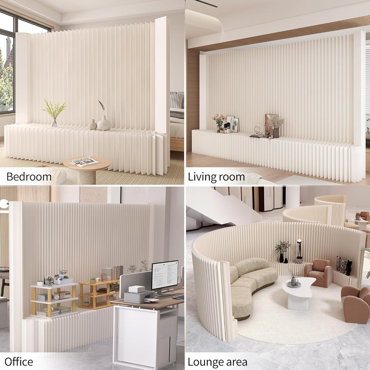 Faltbarer Raumteiler mit Ablageregal Flexibel Sichtschutz Trennwand, Ideal für Büro, Wohnzimmer, Geschäfte Wohnzimmer, Schlafzimmer, Balkon(Weiß) (L300 x B43 x H200 cm)