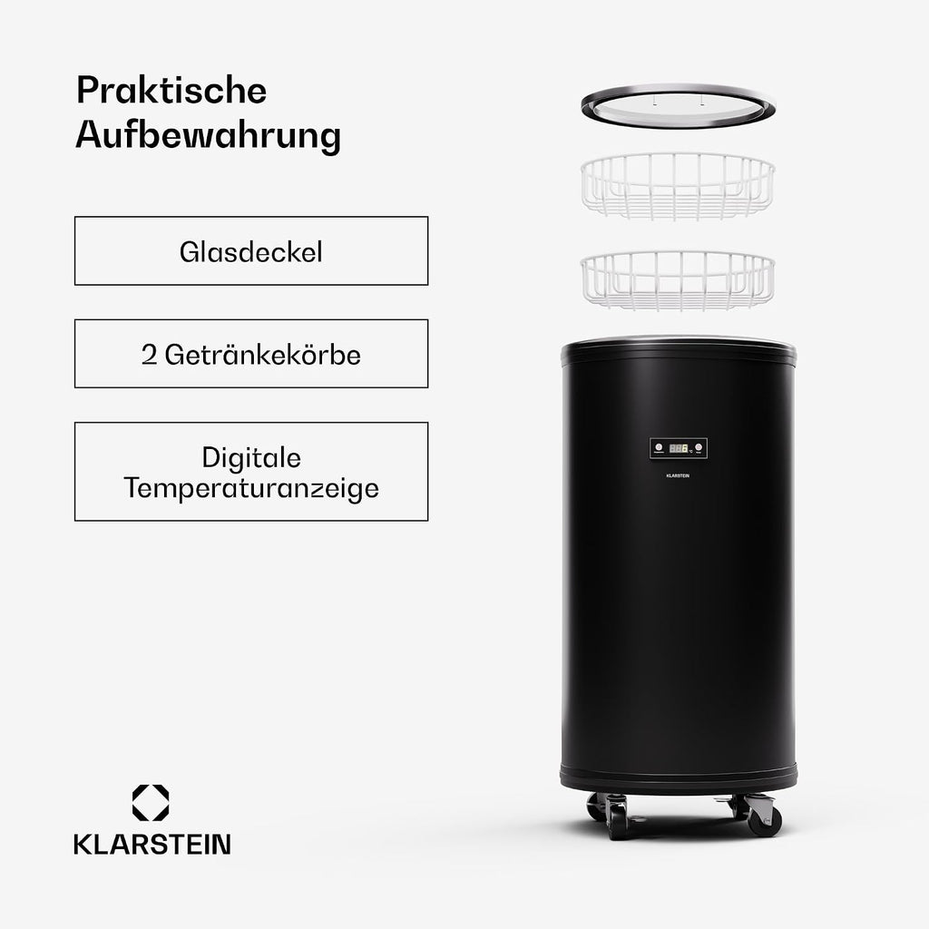 Klarstein Beersafe L Kühlschrank mit LED Display, Edelstahl-Kühlschrank für Zimmer, Indoor/Outdoor Getränkekühlschrank, Weinkühlschrank für Getränke, 75L Kühlschrank mit 360° Sicht, 0-16°C