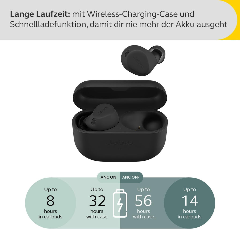 Jabra Elite 8 Active schnurlose In-Ear-Bluetooth-Kopfhörer mit adaptiver, hybrider aktiver Geräuschunterdrückung (ANC) und 6 eingebauten Mikrofonen, Wasser- und schweißresistent - Schwarz