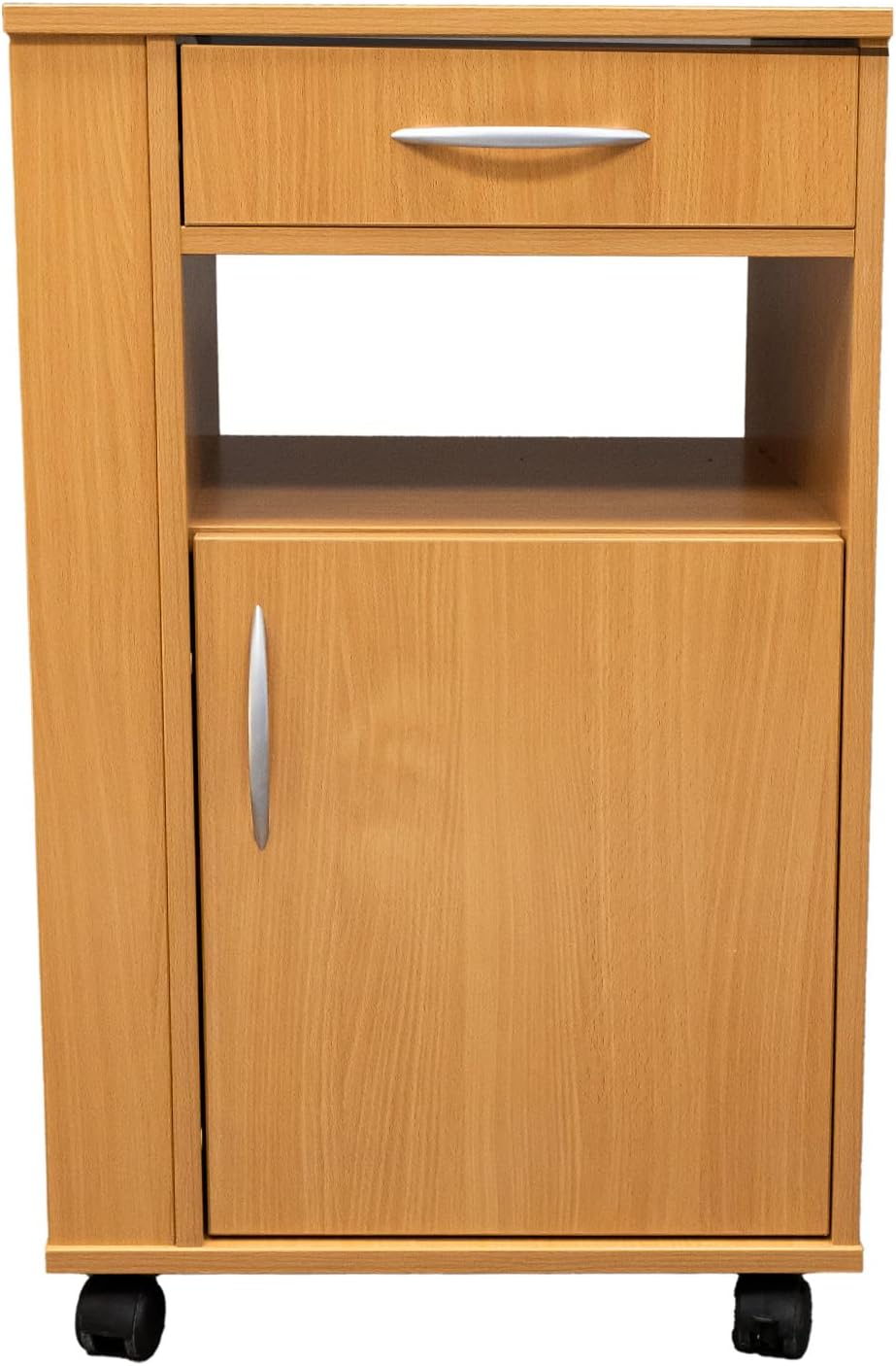 Nachttisch mit Schublade und 4 Rollen – Patientenbett-Schrank, mobil, mit Bremsen – ideal für Pflege, Reha, Krankenhäuser & Zuhause, Buche