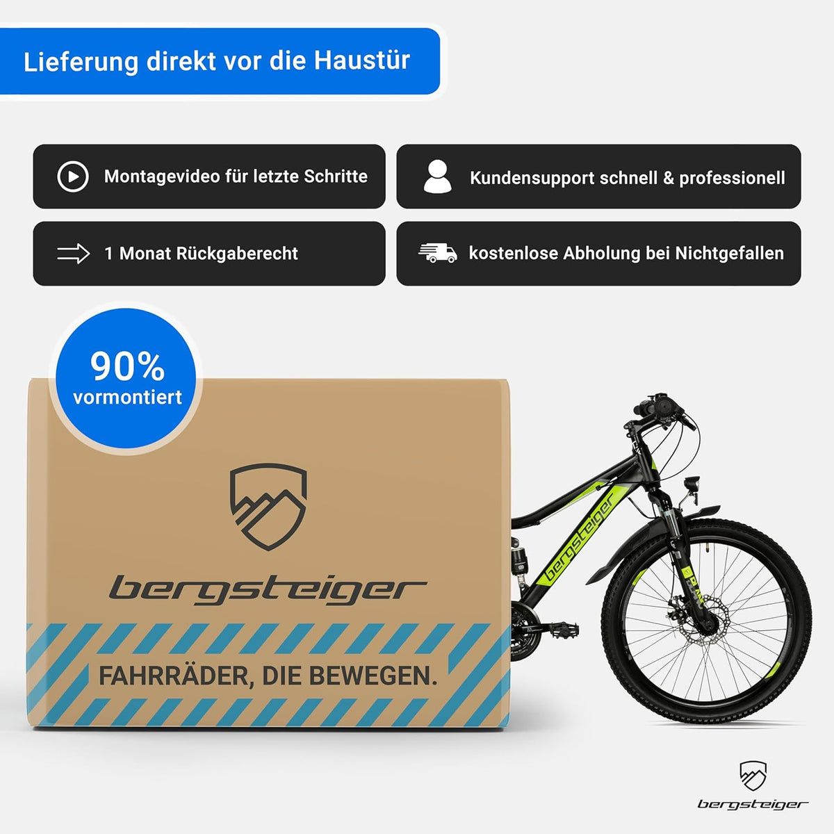 Bergsteiger Broome 24, 26 Zoll Kinderfahrrad, 21 Gang-Schaltung, StVZO, Mountainbike mit Vollfederung, Scheibenbremsen & Dynamo-Licht, geeignet für 8, 9, 10, 11, 12, 13 Jahre, Jungen & Mädchen