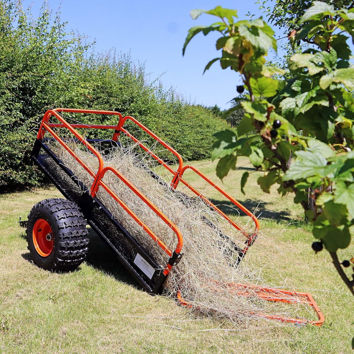Wiltec Kippanhänger bis 680 kg für Rasentraktor, Anhänger Kipper 216 x 122 x 76,2 cm mit Gitter u. abnehmbaren Seitenwänden, Anhänger mit Kippfunktion