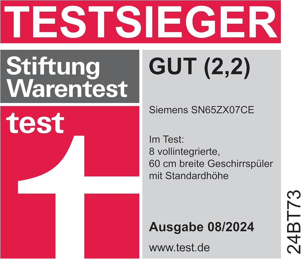 Siemens SN65ZX07CE, Stiftung Warentest Testsieger , iQ500 Smarter Geschirrspüler Vollintegriert, 60 cm breit, Besteckschublade, Made in Germany, Zeolith Trocknung, extra leise, varioSpeed Programm