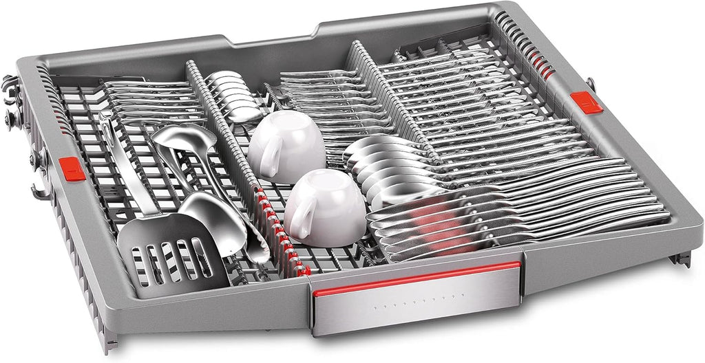 Bosch SMU4ETS08E, Serie 4, Smarter Unterbau-Geschirrspüler 60 cm, Besteckkorb, Spülmaschine mit Programmassistent, besonders Leise, höhenverstellbarer Oberkorb, Automatische Türöffnung, Edelstahl