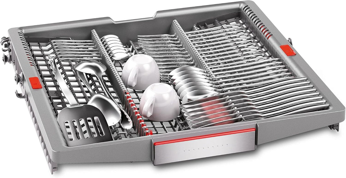 Bosch SMU4ETS08E, Serie 4, Smarter Unterbau-Geschirrspüler 60 cm, Besteckkorb, Spülmaschine mit Programmassistent, besonders Leise, höhenverstellbarer Oberkorb, Automatische Türöffnung, Edelstahl