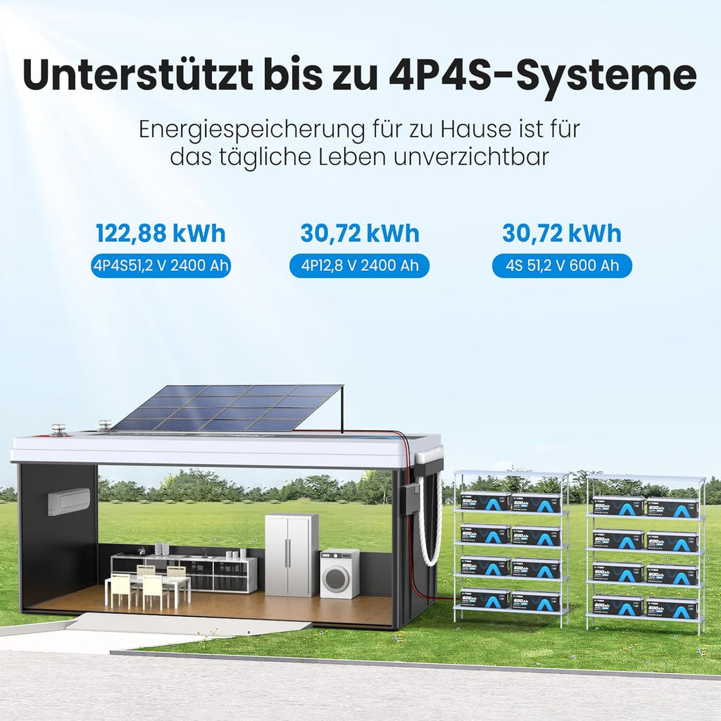 12V 600Ah LiFePO4 Lithiumbatterie mit APP-Überwachung,300A BMS,Schutz vor hohen/niedrigen Temperaturen,3840W Maximalleistung für Wohnmobile,Solar,Boote,netzunabhängige Systeme,Hausenergiespeicher