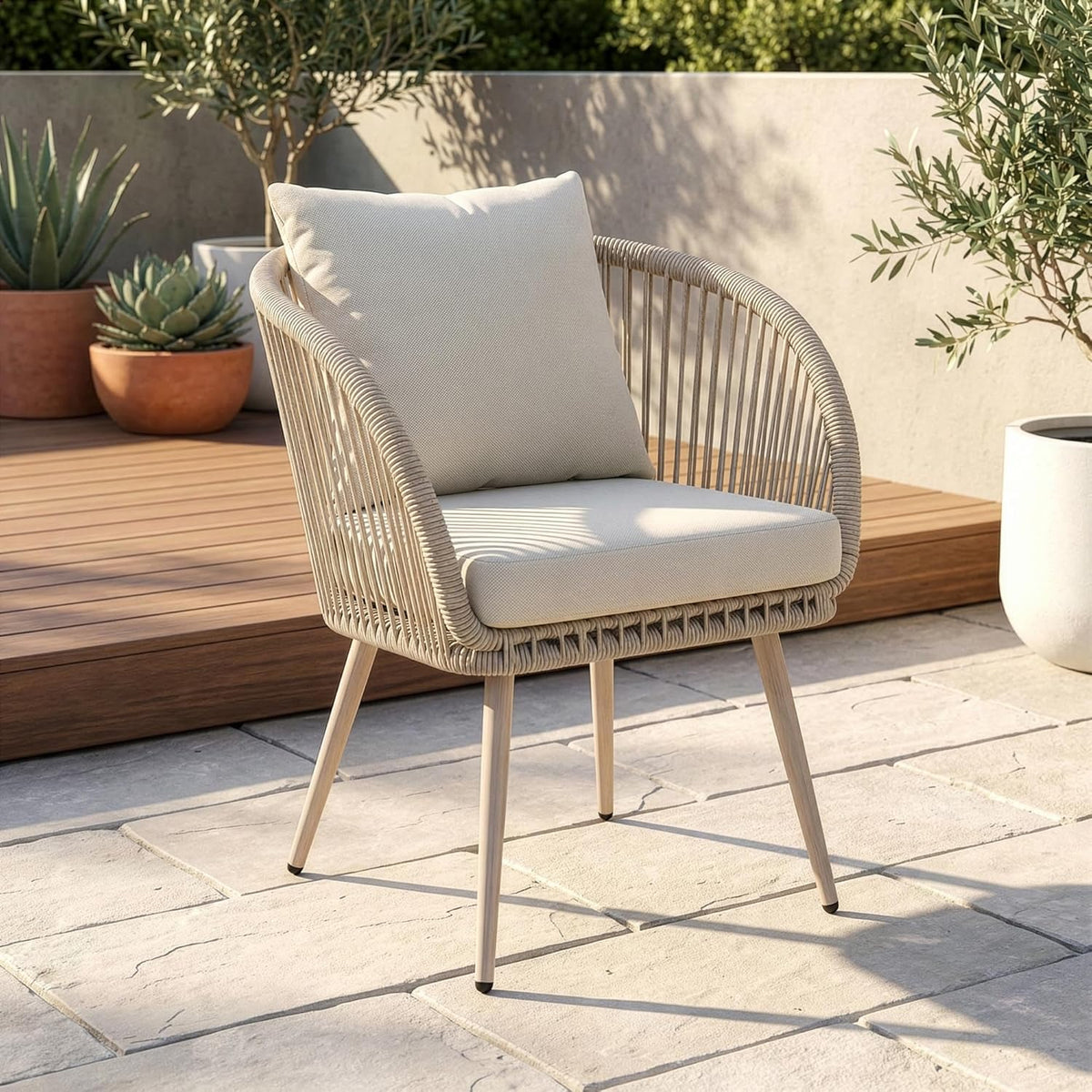 di volio Gartenmöbel Set MAZARO – Essgruppe Outdoor mit rundem Tisch & 4 Stühlen, Gartengarnitur wetterfest (Beige)