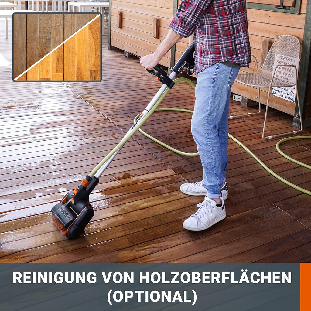 WORX WG441E Akku-Multi-Bürste 20V -multifunktionale Oberflächenbürste für Stein-& Holfzflächenreinigung & Unkrautentfernung -integrierter Wasseranschluss - inkl. 4Ah PowerShare Akku & Schnellladegerät