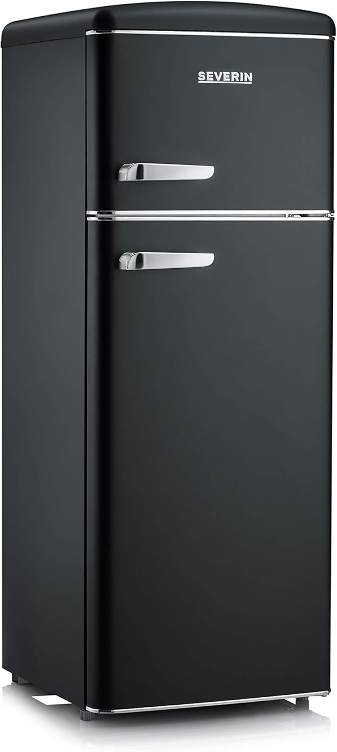 SEVERIN Retro - Kühl-/ Gefrierkombination, platzsparendes Raumwunder, 4 x höhenverstellbare Abstellflächen und eine große Veggiebox, 206 L Nutzinhalt, creme, RKG 8933