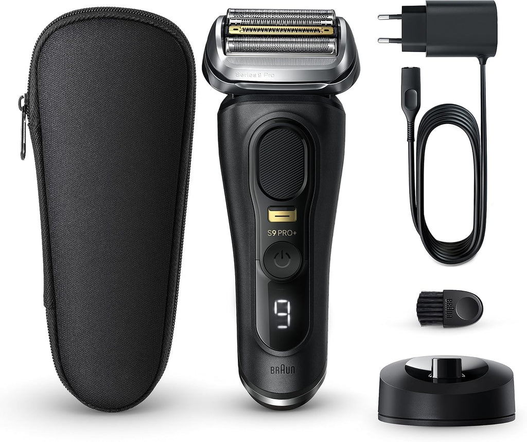 Braun Series 9 Pro+ Rasierer Herren Elektrisch, Elektrorasierer mit 5 Rasierelementen, Rasierapparat, Langhaarschneider ProTrimmer, Ladestation, 60 Min Akku, Wet&Dry, Made in Germany, 9510s, Schwarz