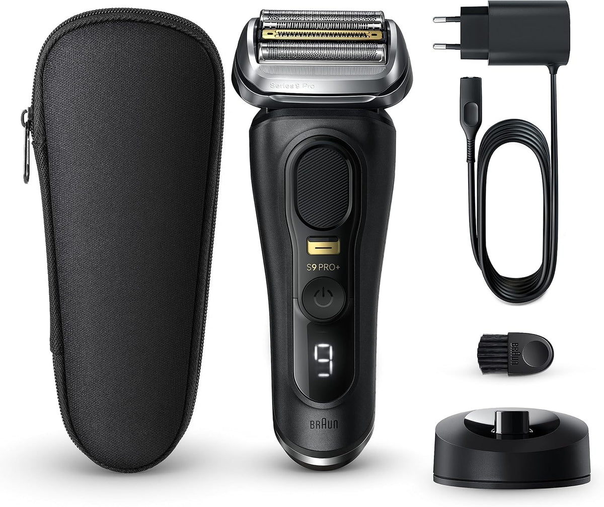 Braun Series 9 Pro+ Rasierer Herren Elektrisch, Elektrorasierer mit 5 Rasierelementen, Rasierapparat, Langhaarschneider ProTrimmer, Ladestation, 60 Min Akku, Wet&Dry, Made in Germany, 9510s, Schwarz