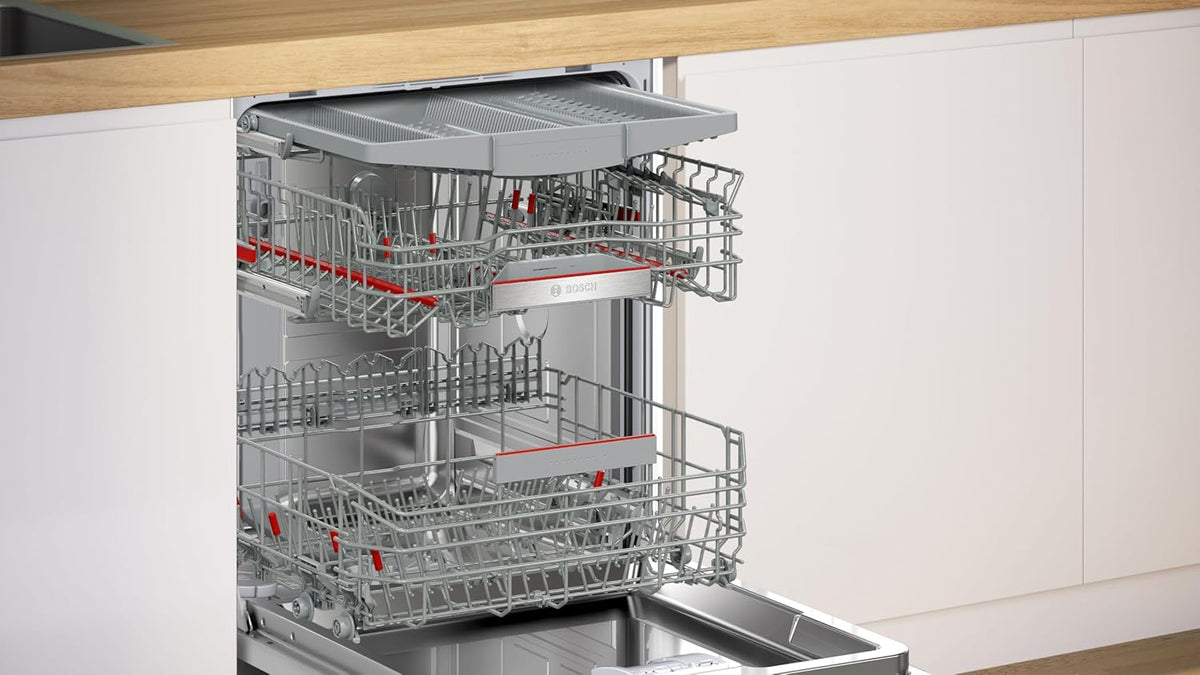 Bosch SMU4ETS08E, Serie 4, Smarter Unterbau-Geschirrspüler 60 cm, Besteckkorb, Spülmaschine mit Programmassistent, besonders Leise, höhenverstellbarer Oberkorb, Automatische Türöffnung, Edelstahl