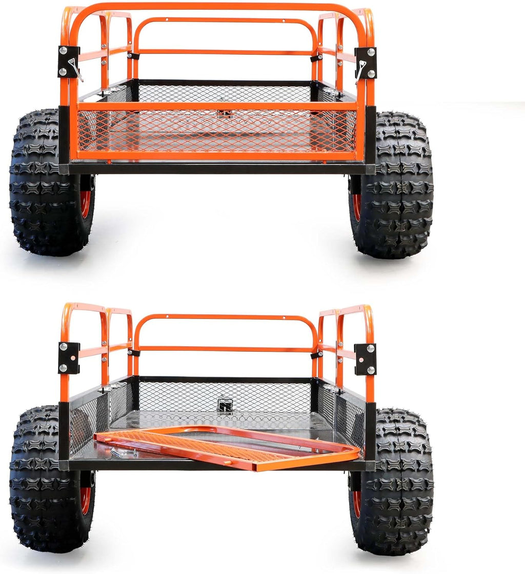 Wiltec Kippanhänger bis 680 kg für Rasentraktor, Anhänger Kipper 216 x 122 x 76,2 cm mit Gitter u. abnehmbaren Seitenwänden, Anhänger mit Kippfunktion