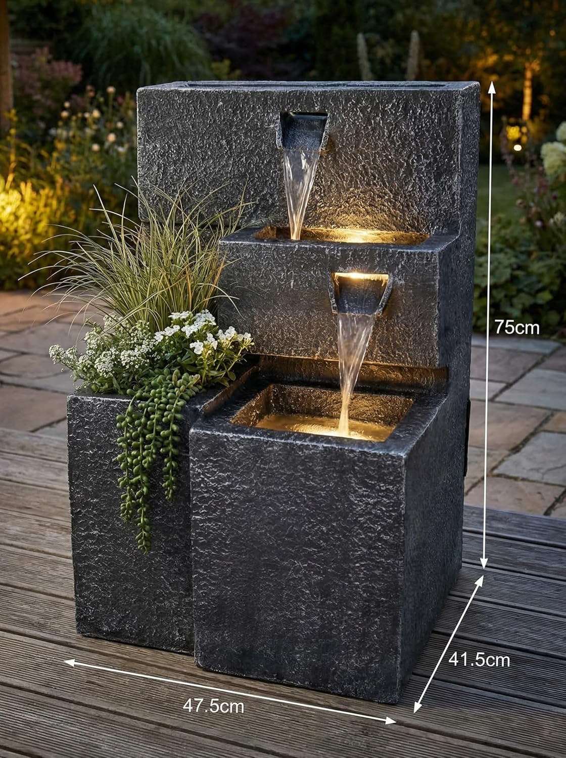 Springbrunnen "Grada" Bepflanzbar mit LED Beleuchtung, Wasserfall Gartenbrunnen Kaskade Terrassenbrunnen