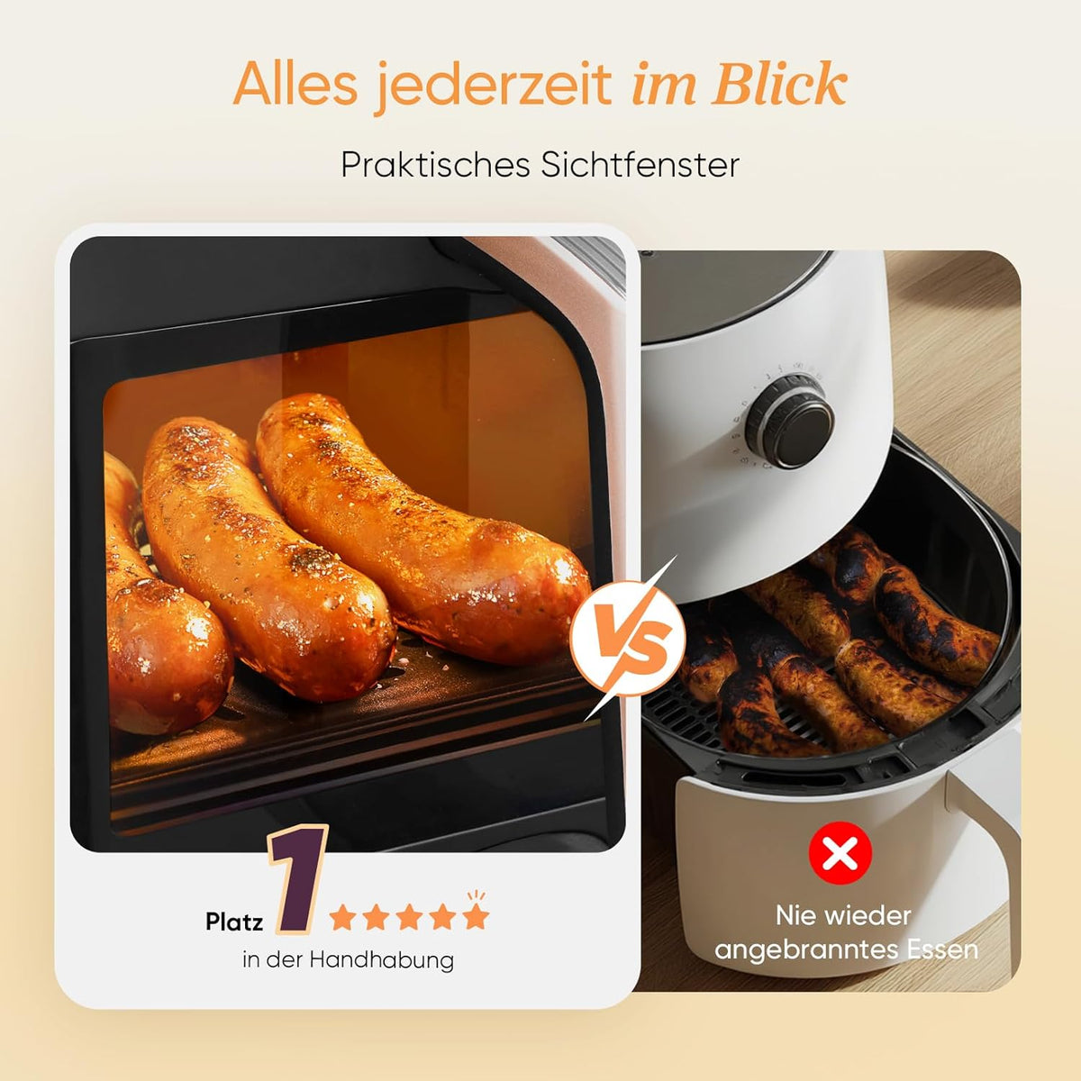 COSORI Heißluftfritteuse 2 Kammern, Airfryer Testsieger der Stiftung Warentest, 6-in-1 Dual Zone Air fryer 8,5 L, Heissluftfritteuse Doppelkammer mit Sichtfenster, energiesparend, Gold