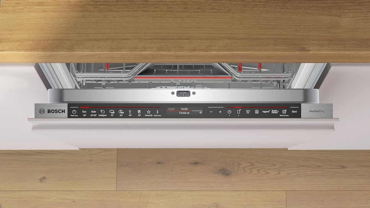Bosch SMU4ETS08E, Serie 4, Smarter Unterbau-Geschirrspüler 60 cm, Besteckkorb, Spülmaschine mit Programmassistent, besonders Leise, höhenverstellbarer Oberkorb, Automatische Türöffnung, Edelstahl