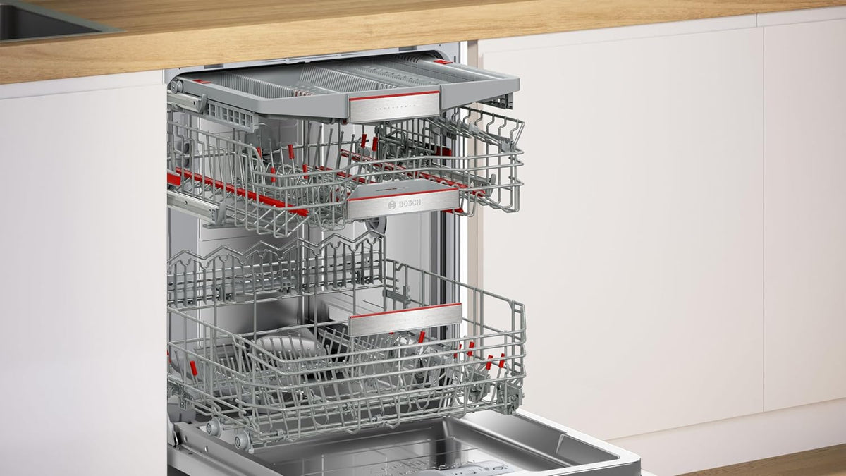 Bosch SMU4ETS08E, Serie 4, Smarter Unterbau-Geschirrspüler 60 cm, Besteckkorb, Spülmaschine mit Programmassistent, besonders Leise, höhenverstellbarer Oberkorb, Automatische Türöffnung, Edelstahl