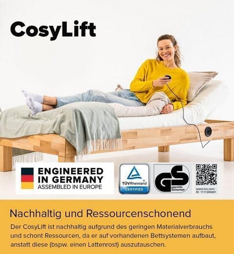 COSYLIFT Lattenrost Add-On, Boxspringbett Add-On - elektrisch Verstellbarer Lift für Lattenroste & Matratzen, für alle Betten & Boxspringbetten - mit Motor & Handschalter