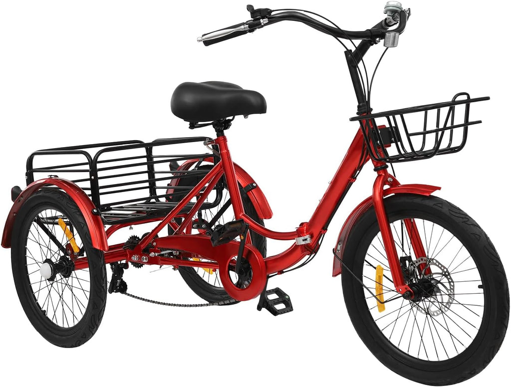 Faltbares Dreirad für Erwachsene, 20 Zoll Faltbares Dreirad, 7-Gang 3-Rad Fahrrad mit Schloss für Erwachsene mit Einer Körpergröße von 5,09 bis 5,74 Fuß