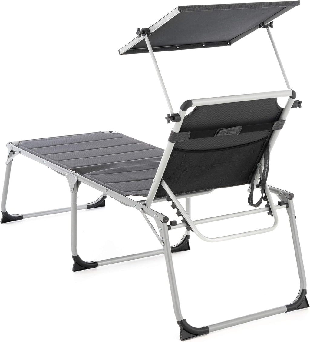 Nexos Trading XXL Senioren-Liege extra hoch für Senioren Gartenliege Sonnenliege Liegestuhl Klappliege –Gartenstuhl aus Aluminium & Textilene – Farbe dunkelgrau