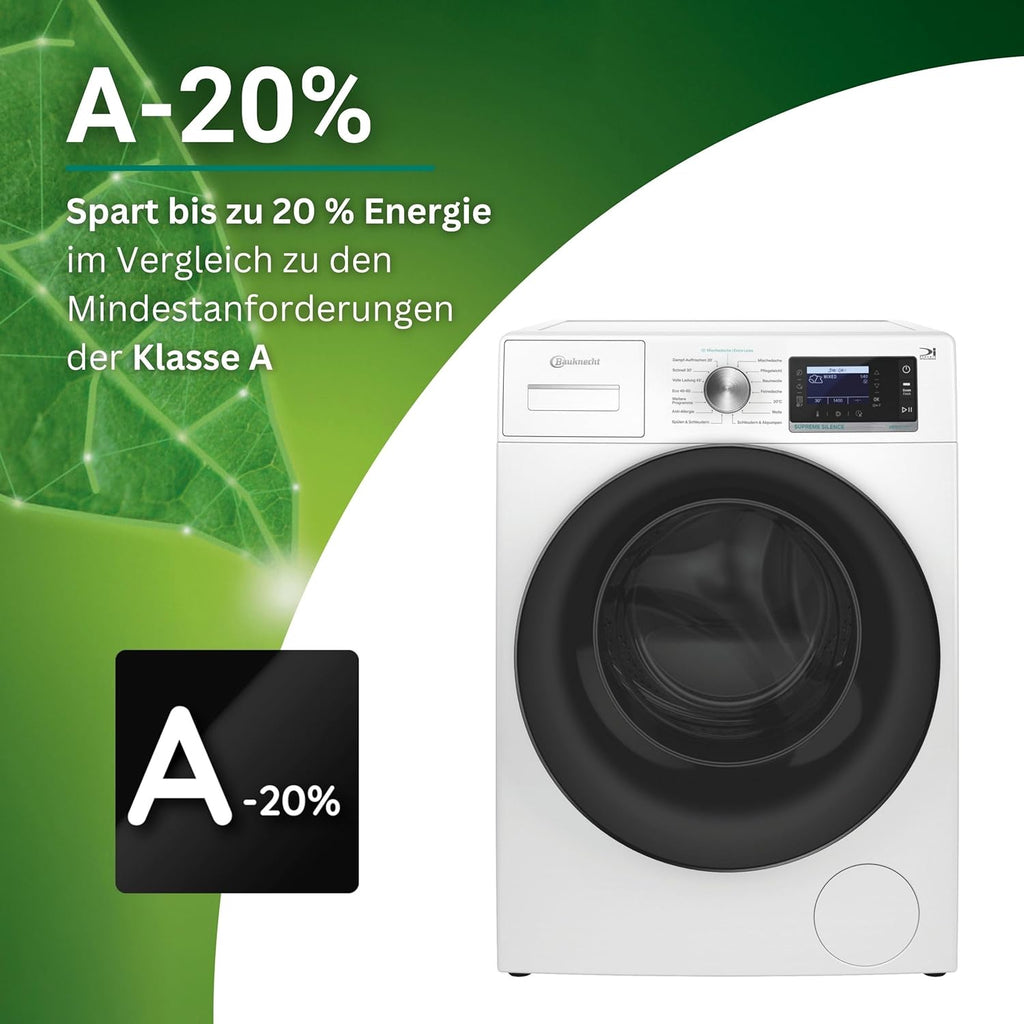 Bauknecht Waschmaschine 8kg, Stiftung Warentest GUT (2,4)*, Supreme Silence, EEK A-20%, 1400 U/min, ZEN-Motor, Besonders leise, Dampftechnologie, B6R 88 SILENCE DE, Weiß