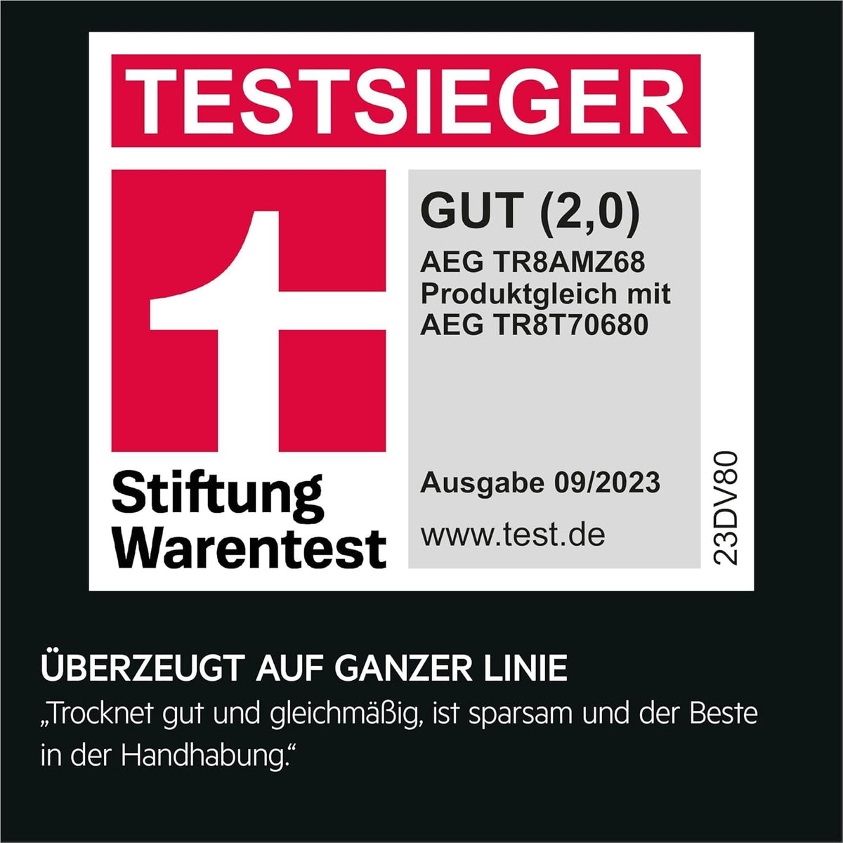 AEG Wärmepumpentrockner 8 kg, Testsieger der Stiftung Warentest, Serie 8000 AbsoluteCare - Wolle- und Seidetrocknung, C, Energiesparend, Trommelbeleuchtung, Knitterschutz, Schontrommel, TR8AMZ68