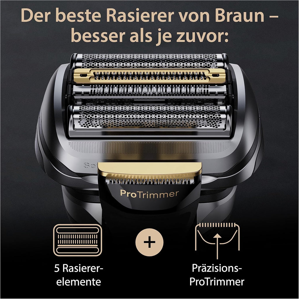 Braun Series 9 Pro+ Rasierer Herren Elektrisch, Elektrorasierer mit 5 Rasierelementen, Rasierapparat, Langhaarschneider ProTrimmer, Ladestation, 60 Min Akku, Wet&Dry, Made in Germany, 9510s, Schwarz