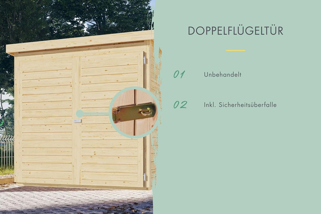 Karibu Fahrradgarage aus nordischer Fichte für 4 Fahrräder – Wetterfest, 4,6 m² Grundfläche, in Natur oder terragrau optional mit Solaranlage (naturbelassen)