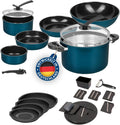 Kelton Pfannenset Töpfe Set 3 in 1 mit Deckel und Gemüseschneider 27 tlg., Kochgeschirr mit Pfannen und Kochtöpfen mit Antihaft Beschschichtung, PFOA & PTFE-frei, abnehmbarer Griff