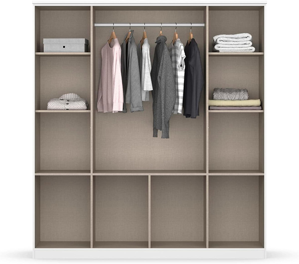 Rauch Möbel Bremen Schrank Drehtürenschrank Kleiderschrank in Weiß mit 2 Spiegeln und 8 Schubladen 4-türig, inklusive Zubehörpaket Basic 1 Kleiderstange, 4 Einlegeböden BxHxT 181x199x58 cm