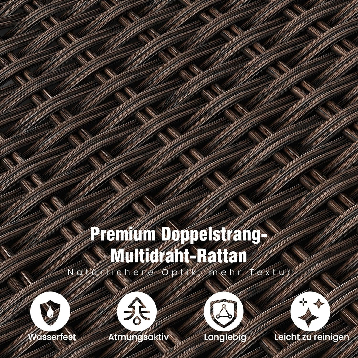 Amopatio Relaxliege Liegesessel, Rattan Sonnenliege mit Verstellbar Rückenlehne und Klapptisch, Outdoor Gartensessel wetterfestes, für Terrasse, Garten, Balkon – Grau & Braun