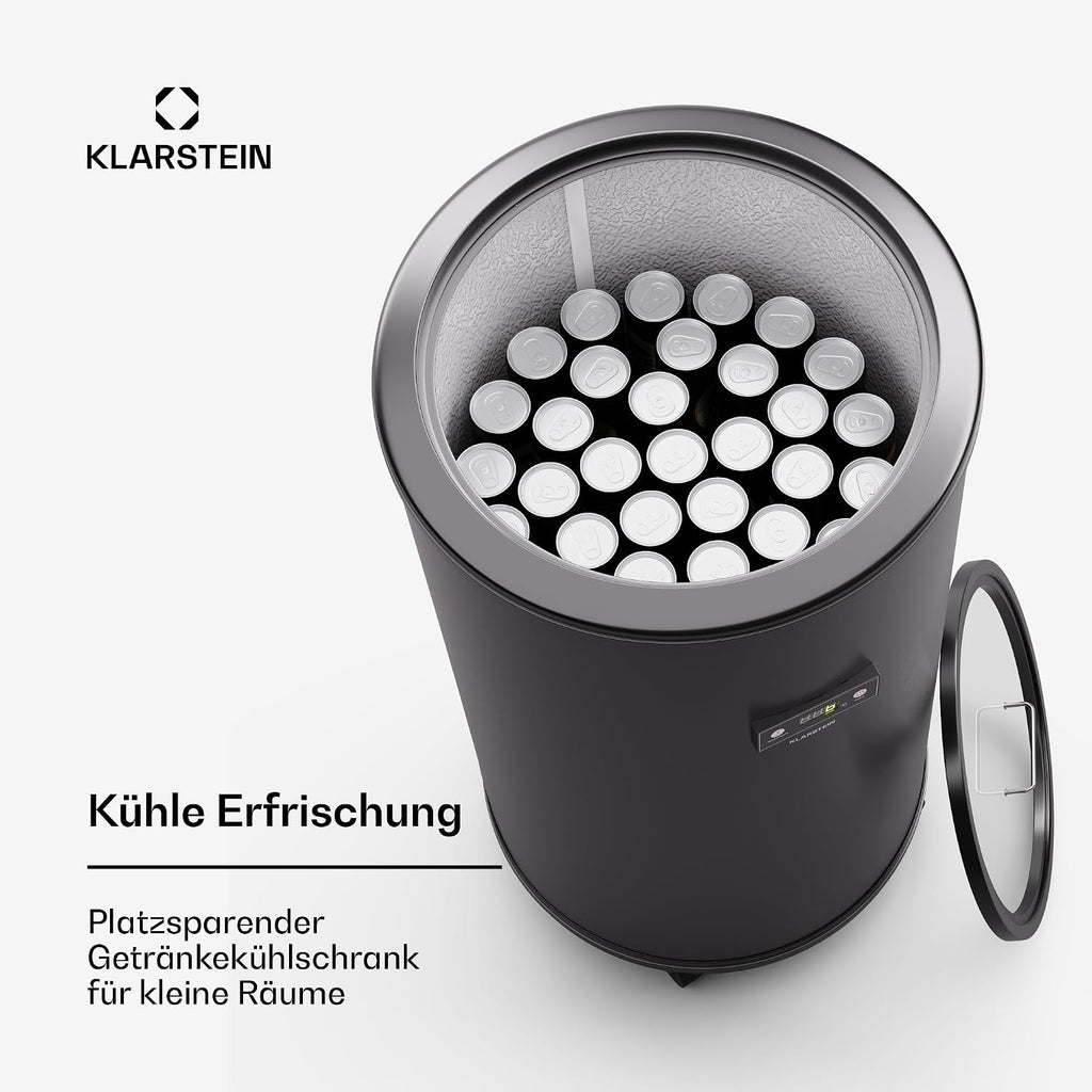 Klarstein Beersafe L Kühlschrank mit LED Display, Edelstahl-Kühlschrank für Zimmer, Indoor/Outdoor Getränkekühlschrank, Weinkühlschrank für Getränke, 75L Kühlschrank mit 360° Sicht, 0-16°C