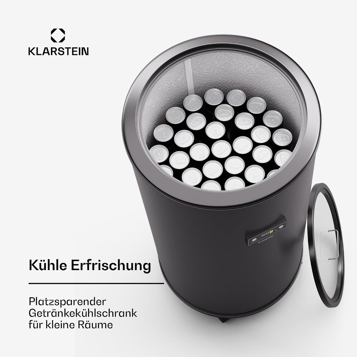 Klarstein Beersafe L Kühlschrank mit LED Display, Edelstahl-Kühlschrank für Zimmer, Indoor/Outdoor Getränkekühlschrank, Weinkühlschrank für Getränke, 75L Kühlschrank mit 360° Sicht, 0-16°C