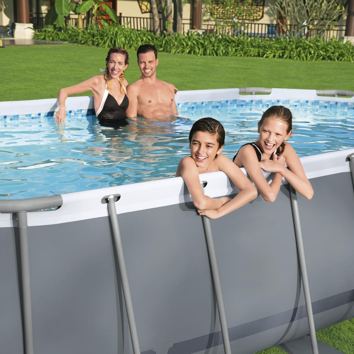 Bestway Power Steel Frame Pool Set, oval, mit Filterpumpe 305 x 200 x 84 cm, grau, 5614A