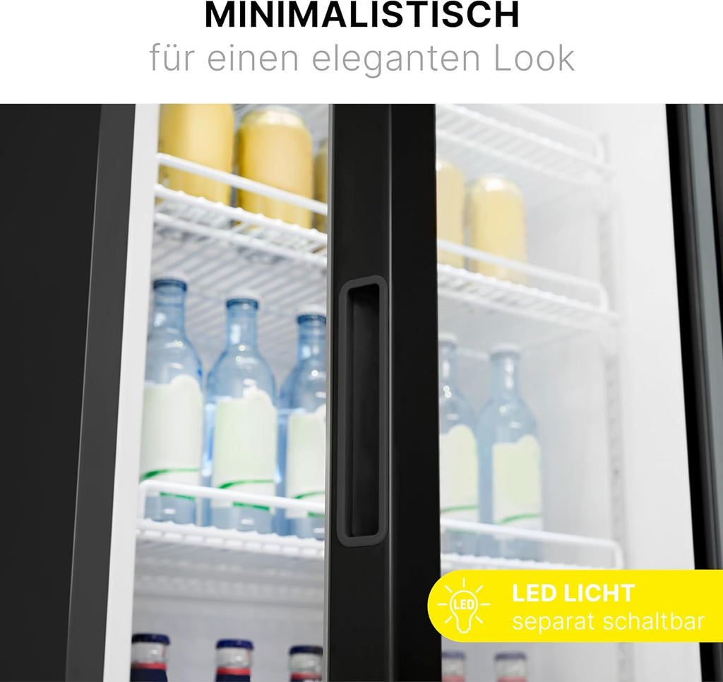 Bomann Kühlschrank mit Glastür Getränkekühlschrank abschließbar 6 höhenverstellbare Ablagen 30kg je Ablage 347 Liter Kühlschrank groß Flaschenkühlschrank m. LED-Licht KSG 7351 schwarz