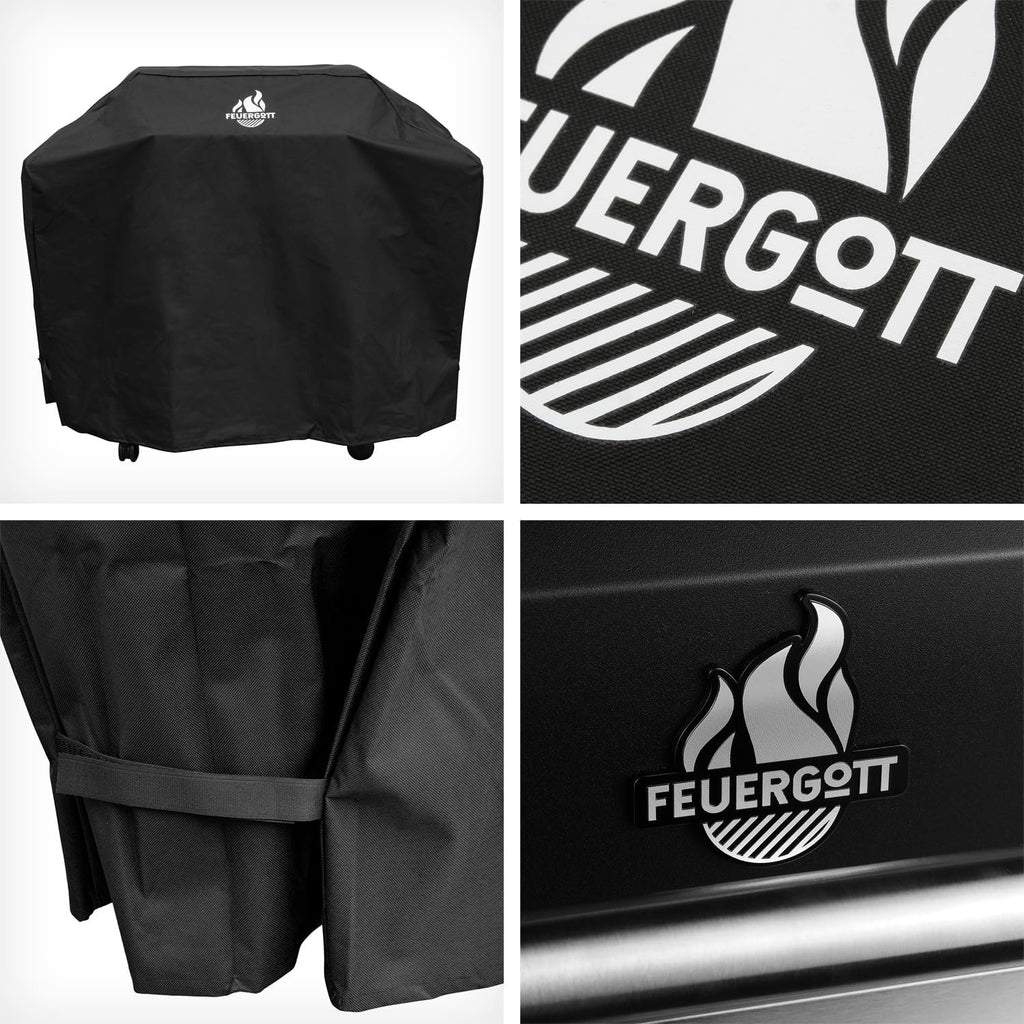 Gasgrill Hektor 4B-S inkl. Drehspieß und Abdeckhaube mit 4 Brennern, Sear-Brenner, Gusseisen-Grillrost, Heckbrenner, Seitenkocher, Sichtfenster und Thermometer für Garten und Terrasse