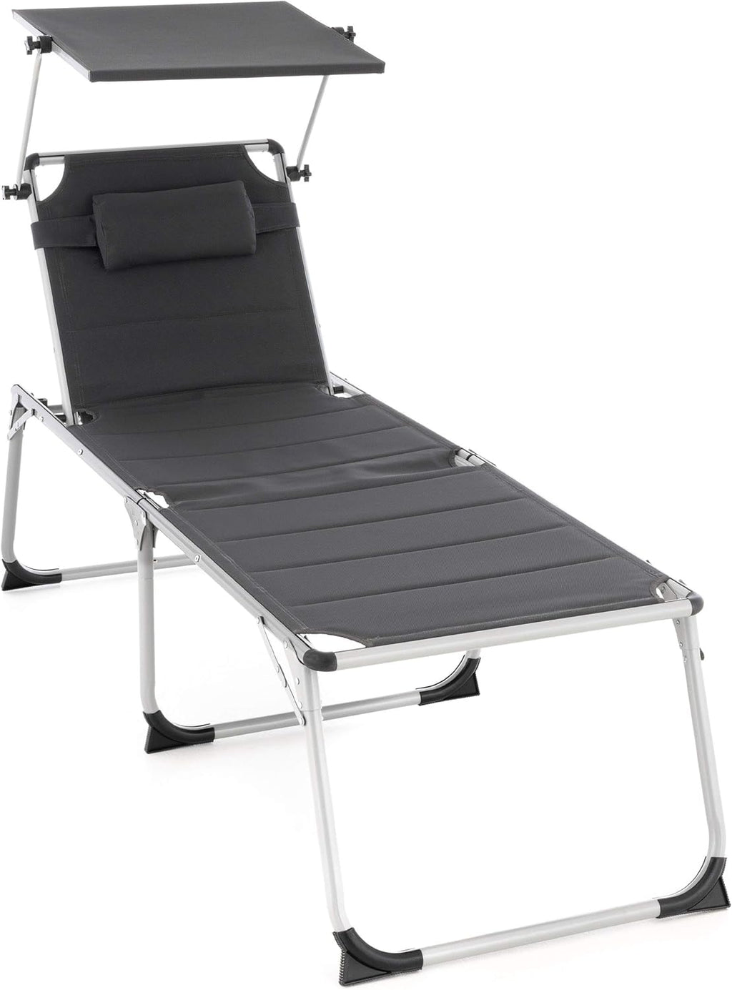 Nexos Trading XXL Senioren-Liege extra hoch für Senioren Gartenliege Sonnenliege Liegestuhl Klappliege –Gartenstuhl aus Aluminium & Textilene – Farbe dunkelgrau