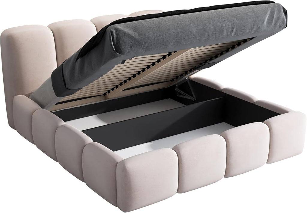 A&J MöbelLand Polsterbett 140x200 mit Bettkasten und Lattenrost – DONA, Bett mit Matratze und Stauraum in Dunkelgrau