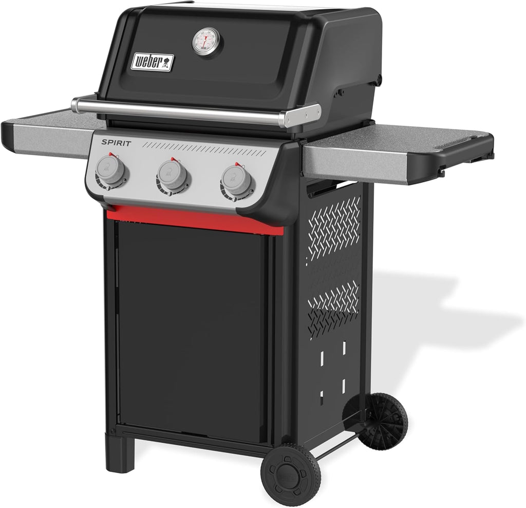 Weber Spirit E-310 Gasgrill / 3 Brenner, Snap-Jet Zündung, Robuste Räder und Warmhalterost, 51 x 46 cm Grillfläche, Kompatibel mit Weber Works Seitenablagen, Schwarz/Silber