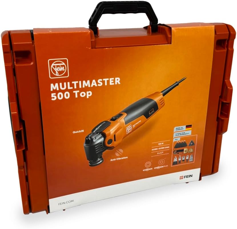 FEIN Multimaster MM 700 Max Top, Unser bestes MultiTool mit 60 Zubehören zum Sägen, Schleifen, Schneiden , 450 W, Anti-Vibrationssystem, Aufnahme StarlockMax, QuickIN Werkzeugwechsel