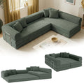 skølm Lofn Ecksofa 4 Sitzer – Wohnlandschaft L-Form Cord – Klappsofa 300cm breit Dunkelgrün – ausklappbar zum Schlafsofa, Bodensofa – Vollschaum Sofa mit 4 Kissen & Stahlgestell – Cloud Couch boneless | ohne Aufbau