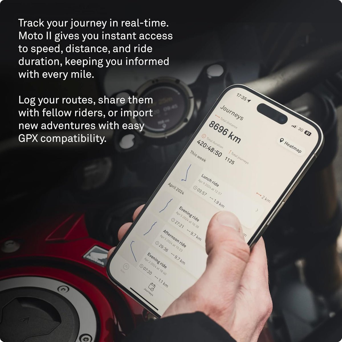 Beeline Moto II - Motorrad-Navi mit modernster Technologie| Kompaktes Design, Wasserdicht, GPS Funktion, 14-Std. Akkulaufzeit | Handschuhfreundlich, perfekt für Touren & Pendeln (Gunmetal Grey)