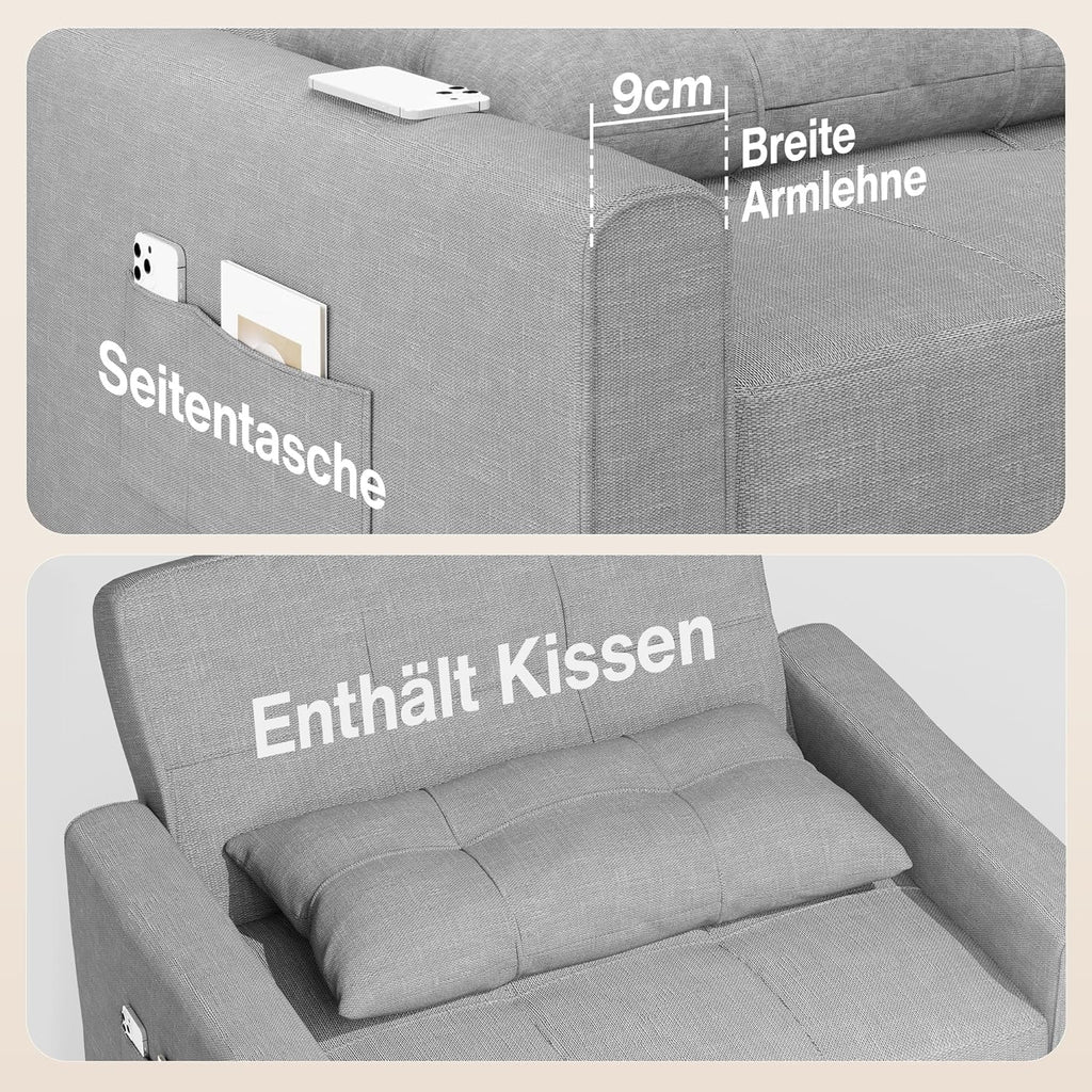 Bealife Relaxsessel, Schlafsessel mit Verstellbarer Rückenlehne, Fernsehsessel, Klappbares Schlafsofa, Relaxsessel fürs Wohnzimmer,Schlafzimmer (Hellgrau)