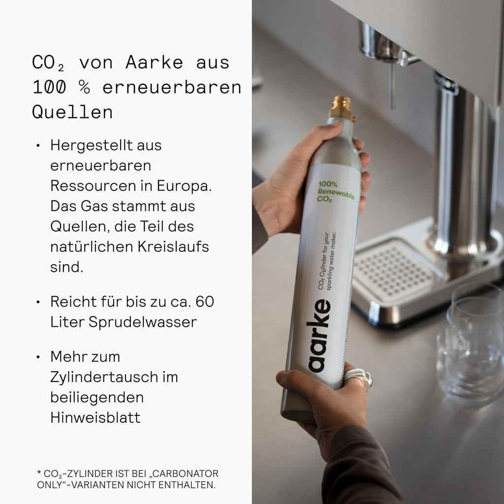 Aarke Carbonator 3, Wassersprudler aus Edelstahl im modernen Edelstahl Finish mit BPA-freier 1L PET-Flasche, Sprudelwasserbereiter für Leitungswasser, kompatibel mit 60L CO2-Zylindern